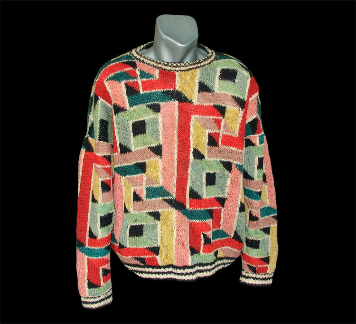 A sweater designed with a cubic approach. Front side.